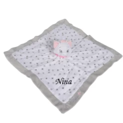 Disney Marie Le Chat Doudou Plat Lange Blanc Gris étoile