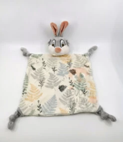 Disney - Panpan Le Lapin - Doudou Plat Blanc Gris Feuille 30 Cm