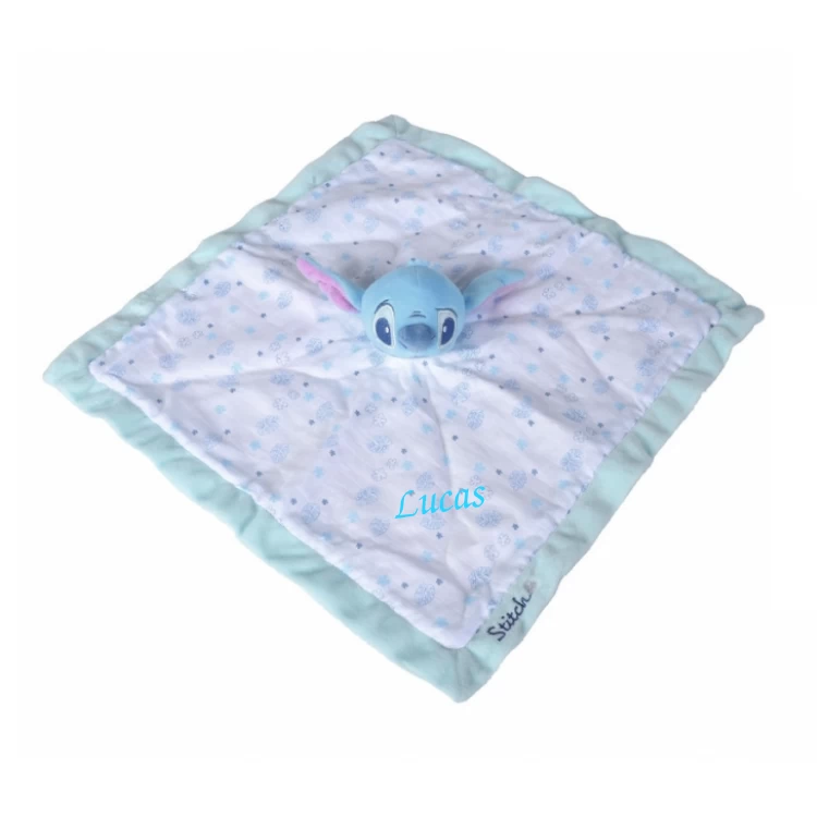Disney - Stitch Doudou Plat Lange Blanc Bleu 40 Cm